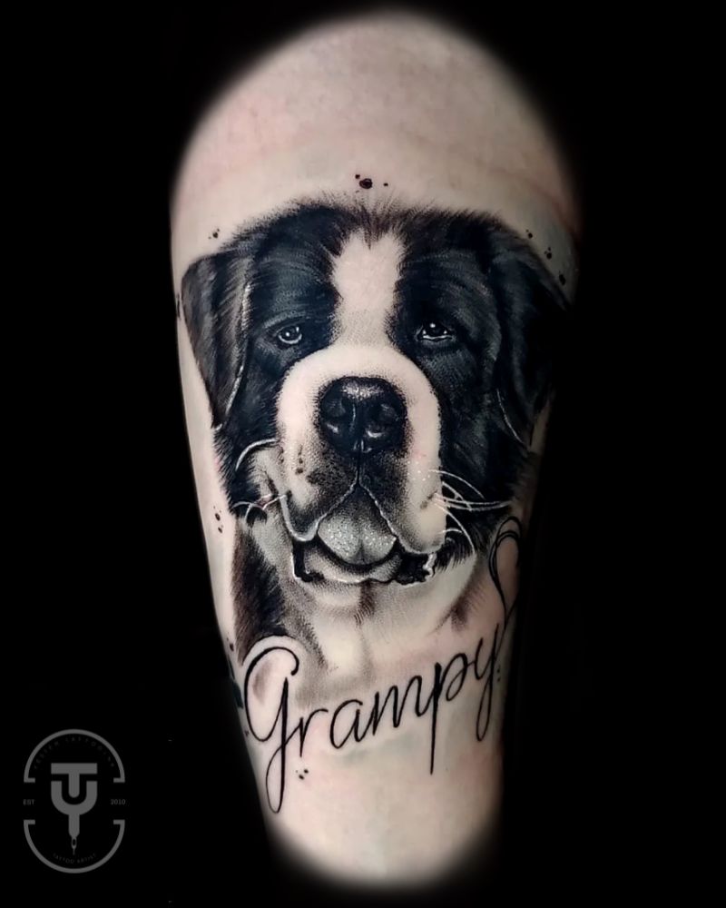 Realistic Dog Tattoo in black and grey Kansas City